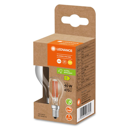 LED Lampen P45 E14 2.9W = 40W 470lm 2700K Warmweiß FILAMENT DIMMABLE LEDVANCE