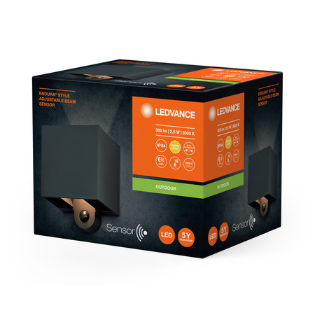 LED-Wandleuchte für den Außenbereich 2.5W 180lm 3000K IP54 Grau mit Bewegungs- und Dämmerungssensor Endura Ledvance