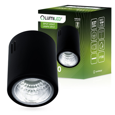 Aufbauleuchte E27, Aufbauspot Runde Tube Schwarz Fest APUS 10 LUMILED