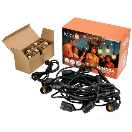 Außen Garten Girlande Lichterkette 10W 500lm 2700K Warm 10x E27 Schwarz IP44 10m Mimosa Kobi