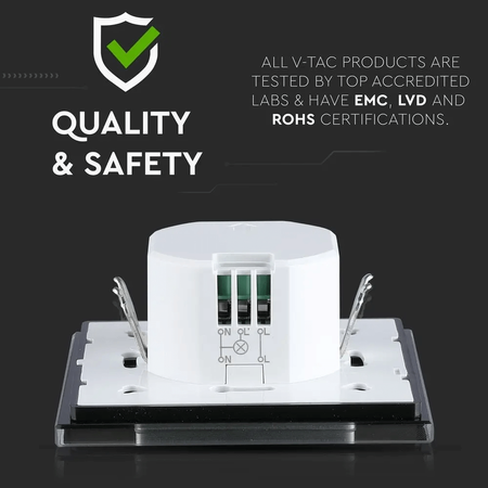 Mikrowellen-Bewegungsmelder 180° IP20 SCHWARZ Unterputz-Wandmontage verstellbar V-TAC