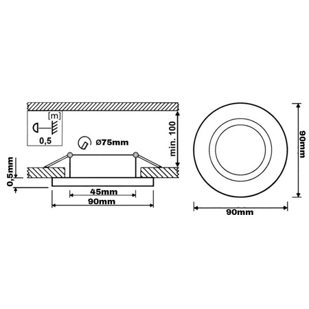 HALOGEN Einbaustrahler Deckenstrahler VENTUS, Schwarz Rund + LED GU10 1.5W 120° warm Weiß LUMILED