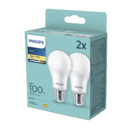 2x LED Lampen E27 A60 13W = 100W 1521lm 2700K Warm PHILIPS