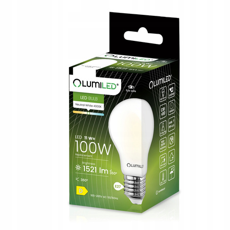 6x LED Lampen E27, Glühbirne A60 11W = 100W 1521lm 360° 4000K nautral Milch Glühfaden LUMILED