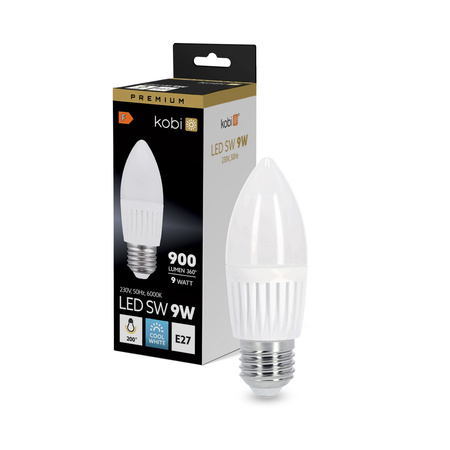 LED-Lampe E27 Kerze 9W 900lm 6000K Kalt 200° Premium Kobi