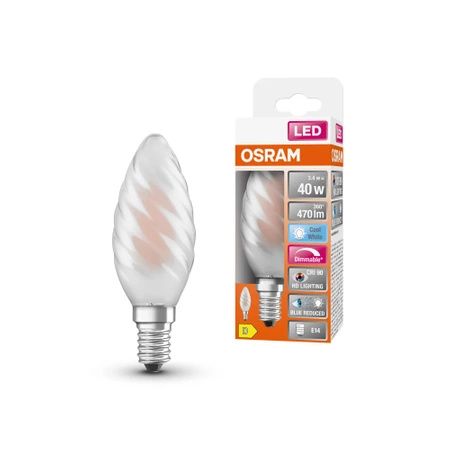 E14 BW35 LED Lampen 3,4 W = 40 W, 470 lm, 4000 K, neutral, 300° CRI90 Filament, OSRAM SUPERSTAR+, dimmbar