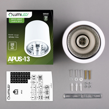 Aufbauleuchte E27, Aufbauspot Runde Tube Weiß Fest APUS 13 LUMILED