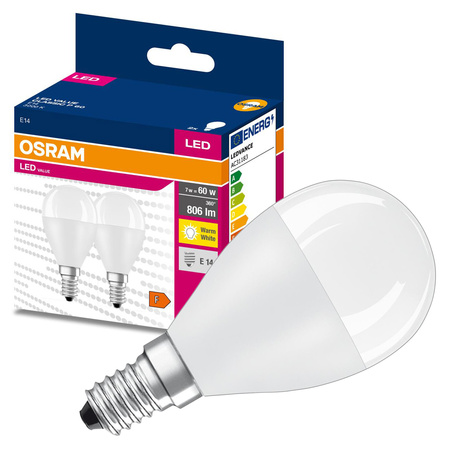 2x LED Lampen E14 P45 7W = 60W 806lm 3000K Wärme 200° OSRAM VALUE