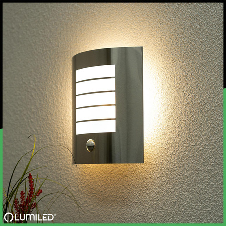 Wandleuchte Außen E27, Garten-Wandleuchte IP44 Schwarz mit Bewegungs- und Dämmerungssensor NIGELLA LUMILED