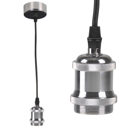 Hängelampe Aufhängung mit Lampenfassung IL MIO NOLA E27 Chrom 100 cm schwarzes Kabel