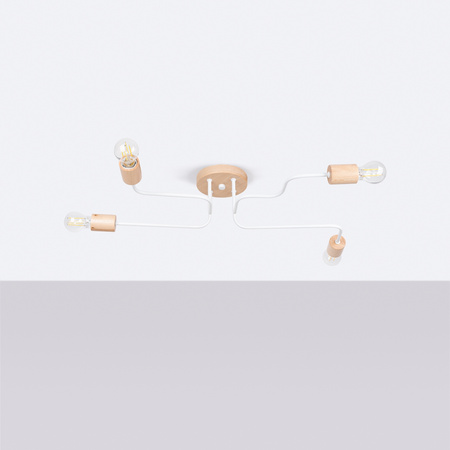 Kronleuchter Deckenleuchte 4x E27 Naturholz Weiß Timbo Peach Puff SL.1665 Sollux