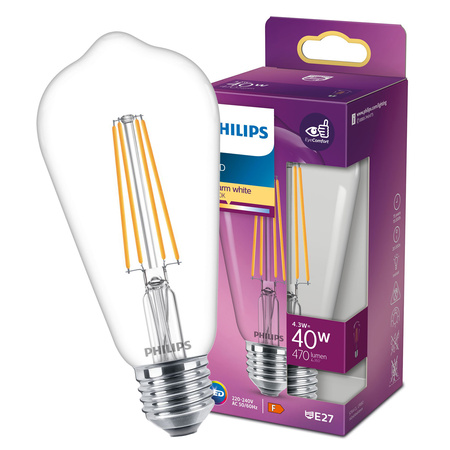 Edison E27 ST64 LED Lampen 4,3 W = 40 W, 470 lm, 2700 K, warmes Filament PHILIPS