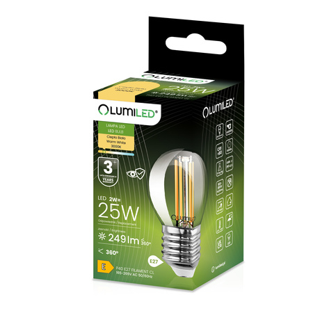 6x LED-Lampe E27 Ball P45 2W = 25W 249lm 3000K Warm 360° FILAMENT LUMILED