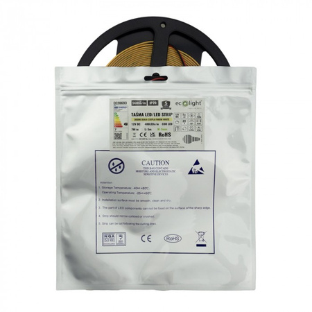 LED-Streifen COB 7W/m 560lm/m 480LED/m 12V 3000K Warm IP20 Rolle 5m Ecolight