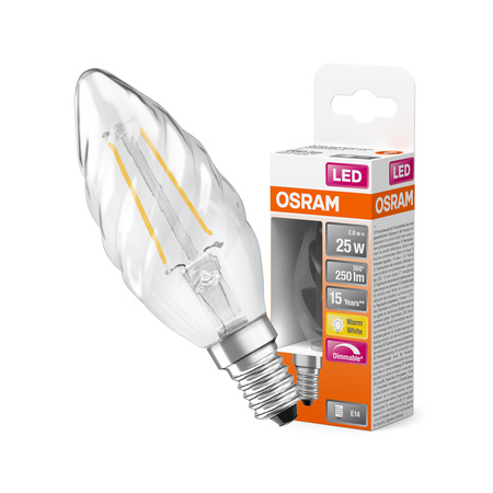 LED-Lampe BW35 Kerze E14 2.8W = 25W 250lm 2700K Warm 300° Dimmbar Retrofit Glühfaden CLASSIC Osram