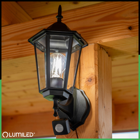 Wandleuchte Außen E27, Hängende Gartenlaterne mit Bewegungsmelder Schwarz BELLIS LUMILED