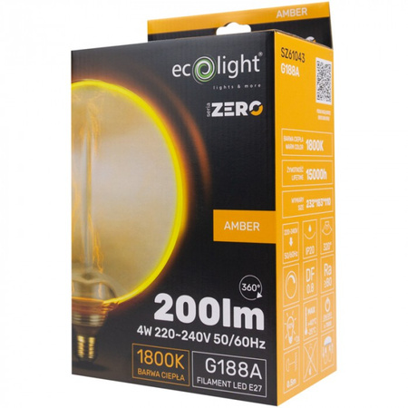 LED Glühbirne G188 E27 4W 200lm 1800K Warm FILAMENT Dekorative ZERO Ecolight Glühbirne