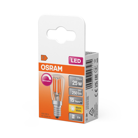 LED-Lampe T26 Tubular E14 2.8W = 25W 250lm 2700K Warm 300° Dimmbar SPECIAL Osram