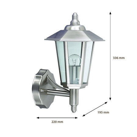 Gartenlampe LED Wandleuchte JUPITER E27 Top Laterne Silber Volteno