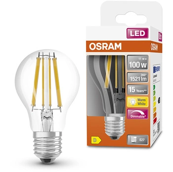 E27 A60 LED Lampe 11W = 100W 1521lm 2700K Warm 300° Filament dimmbar OSRAM SUPERSTAR