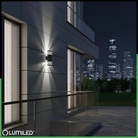 Garten Wandleuchte oben unten 2xGU10 Schwarz Bewegungs- und Dämmerungssensor IP54 PROTEA LUMILED