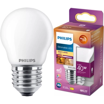 LED-Kugellampe E27 P45 3,4W = 40W 470lm 2700 warmes Filament milchig PHILIPS dimmbar