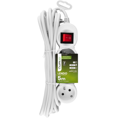 Netzverlängerungskabel geerdete Steckdosenleiste 3 Steckdosen 5m ON/OFF Schalter Weißes Kabel Lendo Lumiled