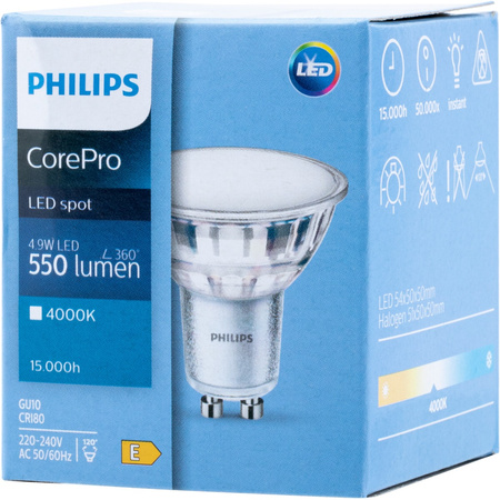 LED Lampe GU10 4.9W = 50W 550lm 4000K Neutral 120° PHILIPS