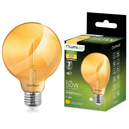 Dekorative LED Lampen E27, Glühbirne G95 6W = 50W 660lm 2000K warm 360° Globe Amber Glühfaden LUMILED