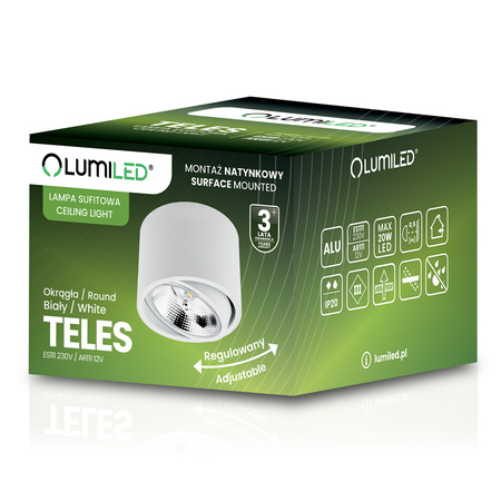 Halogen-Aufbauleuchte GU10, AR111 Aufbauspot 100mm beweglich Runde Tube Weiß TELES LUMILED