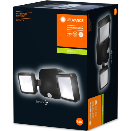 LED-Flutlicht 10W 480lm 4000K IP54 Schwarz mit Bewegungsmelder LEDVANCE SPOTLIGHT Batteriebetrieb Twin