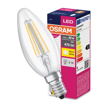 E14 B35 LED Leuchtmittel 4W = 40W 470lm 2700K Warm 300° OSRAM Value Filament