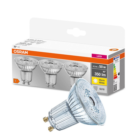 3x LED Leuchtmittel GU10 3,6W = 50W 350lm 2700K Warm 36° OSRAM Sockel