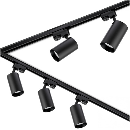 3m Stromschiene + 5x Schienenstrahler GU10 Schwarz SAGI + L-Verbinder LUMILED