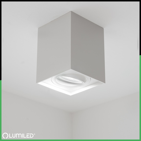 Halogen-Aufbauleuchte GU10, Aufbauspot 115mm beweglich Quadrat Weiß AMAT-L LUMILED