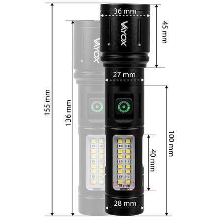 Wiederaufladbare taktische LED-Taschenlampe 5W 260lm Handheld Power + SMD VA0184 VAYOX