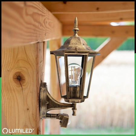 Wandleuchte Außen E27, Hängende Gartenlaterne mit Bewegungsmelder BELLIS LUMILED