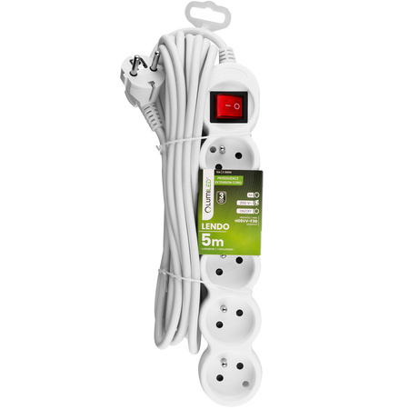 Netzverlängerungskabel Geerdete Steckdosenleiste 5 Steckdosen 5m ON/OFF Schalter Schwarz Lendo Lumiled Cord