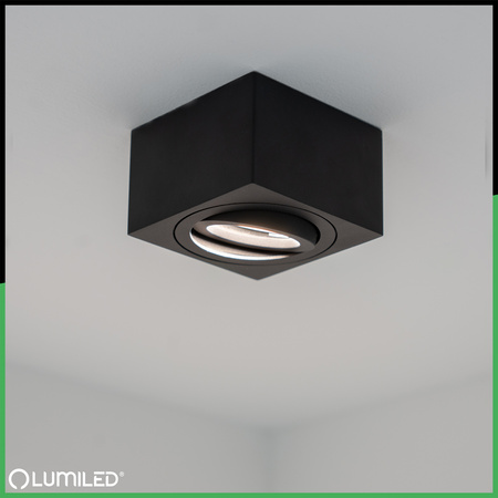 Halogen-Aufbauleuchte GU10, Aufbauspot 50mm beweglich Quadrat Tube Schwarz AMAT-S LUMILED