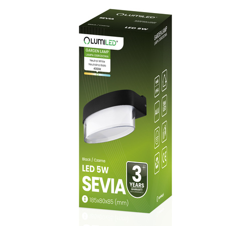 LED-Außenwandleuchte 5W, Fassadenleuchte IP54 4000K warm Schwarz SELVIA LUMILED