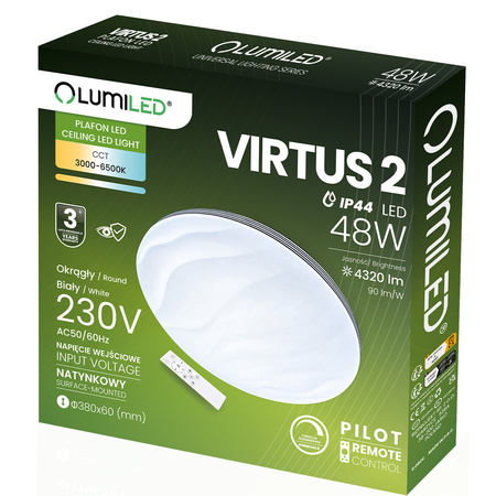 Plafond LED-Anbauleuchte VIRTUS2 48W IP44 CCT Weiß Rund 38cm + LUMILED PILOT