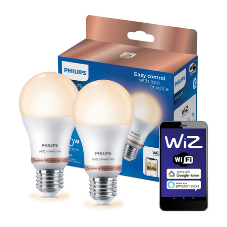 2x LED-Lampe E27 A60 8W = 60W 806lm 2700-6500K SMART WiFi Philips WiZ