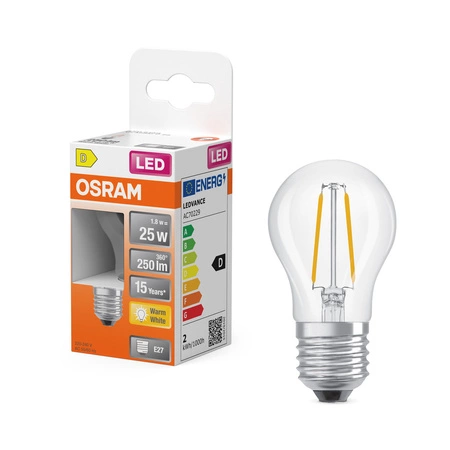 LED-Glühbirne P45 E27 A60 1.8W = 25W 250lm 2700K Warm 300° Glühfaden STAR CLASSIC Osram