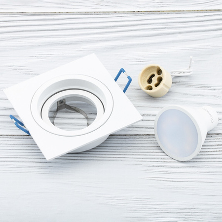 Einbauleuchte HALOGEN GU10 MR16 Square Weiß CASSIO LUMILED + LED-Glühbirne GU10 6W = 60W 580lm Neutral