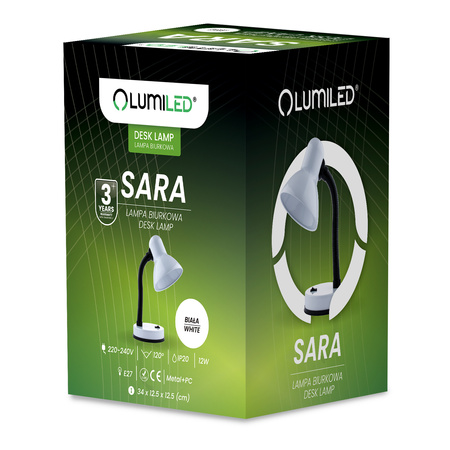 Schreibtischlampe E27, Tischlampe Verstellbar Weiß SARA LUMILED