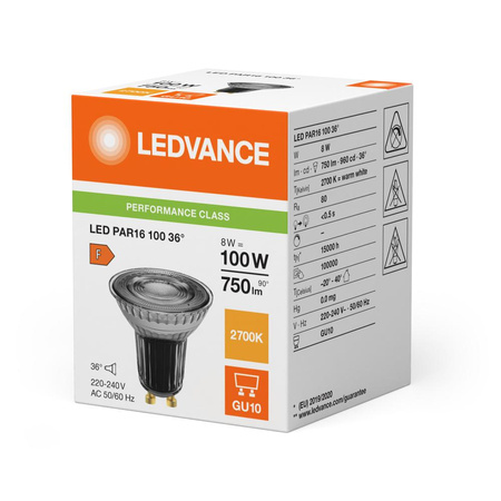 LED-Reflektor-Lampe GU10 PAR16 8W = 100W 750lm 2700K Warm 36° Ledvance