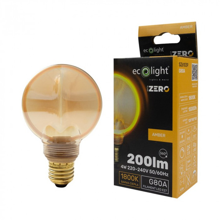 LED-Glühbirne Glühbirne G80 E27 4W 200lm 1800K Warm FILAMENT Dekorative ZERO Ecolight