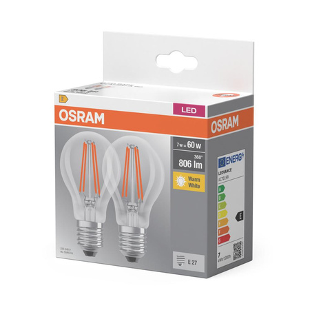 LED Lampen 2x E27 A60 6.5W = 60W 806lm 2700K Warm 300° Glühfaden OSRAM