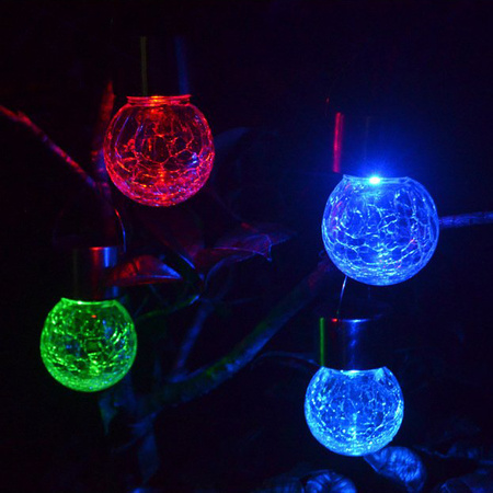 LED-Solar-Gartenlampe hängende LED-RGB-KUGEL Glas schwarz Cracked-Glas-Effekt