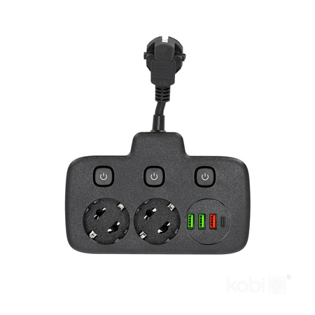 KOBI LINEA FL Verteiler 2x230V Masse, 3 Schalter 4xUSB Schwarz